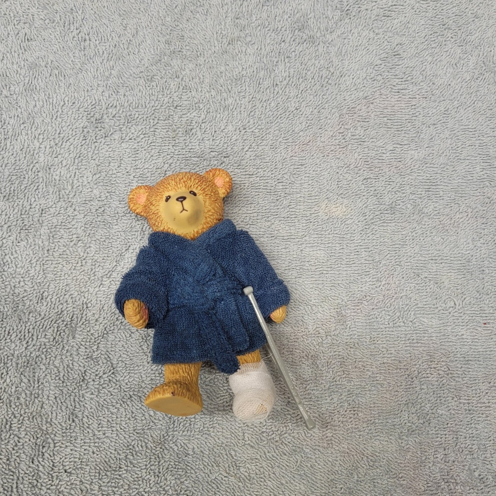 Vintage Russ Berrie Bear‎ Figurine Blue Bathrobe Crutch Cast Get Well Soon